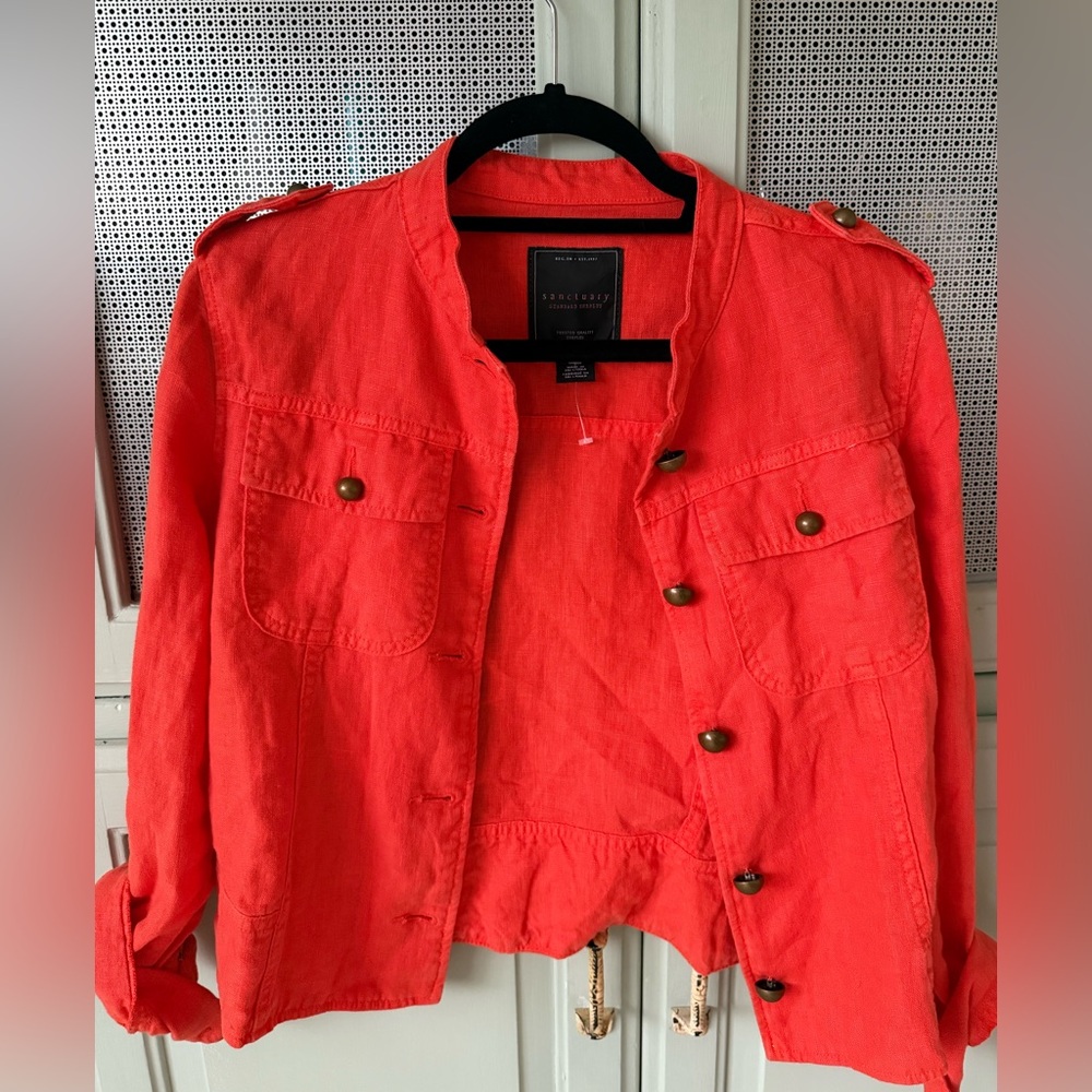 Sanctuary Women's Vibrant Orange Linen Utility Jacket